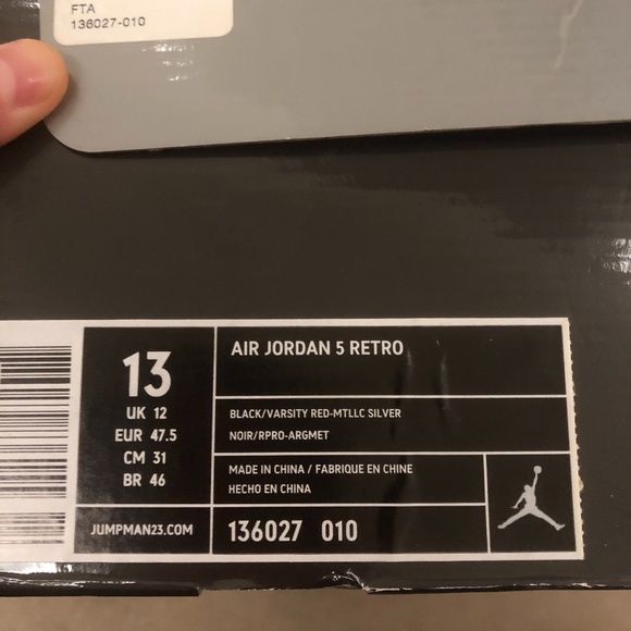 Nike AIR Jordan 5 Retro Mens 136027-010 (15, Black/Varsity RED-Metallic Silver) main image 6